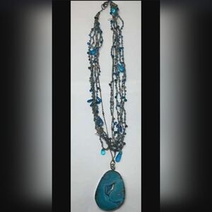 Elegant Blue Agate and Silver Tone Multi-Strand Necklace